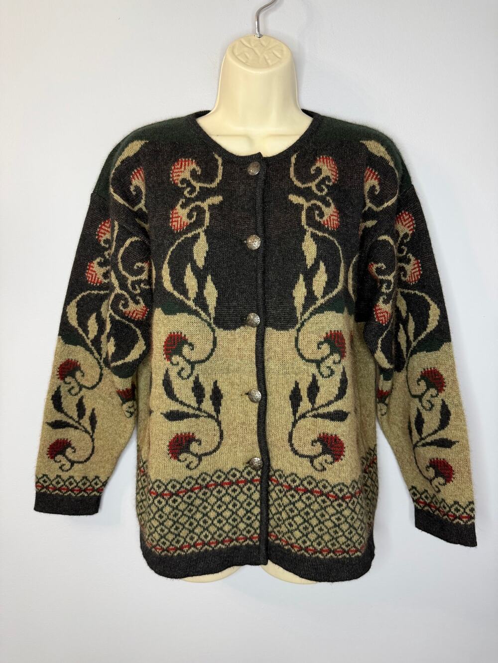 Merino Mink Merino Wool Blend Cardigan Printed Sweater Relax Women's XS
